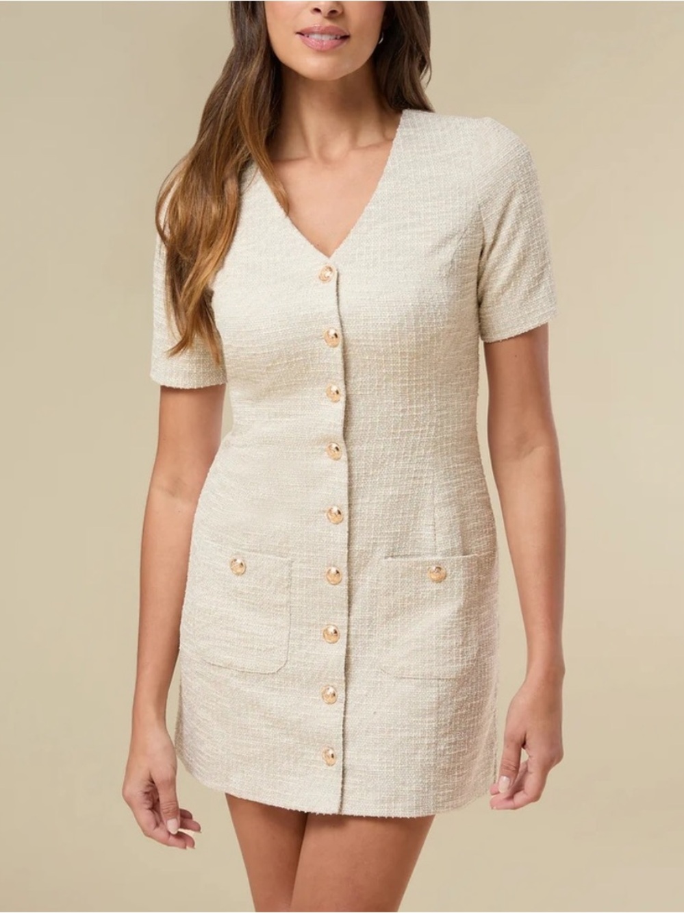 Rachel Parcell Cream Tweed Button-Front Mini Dress, Sz 4 NWT Preppy